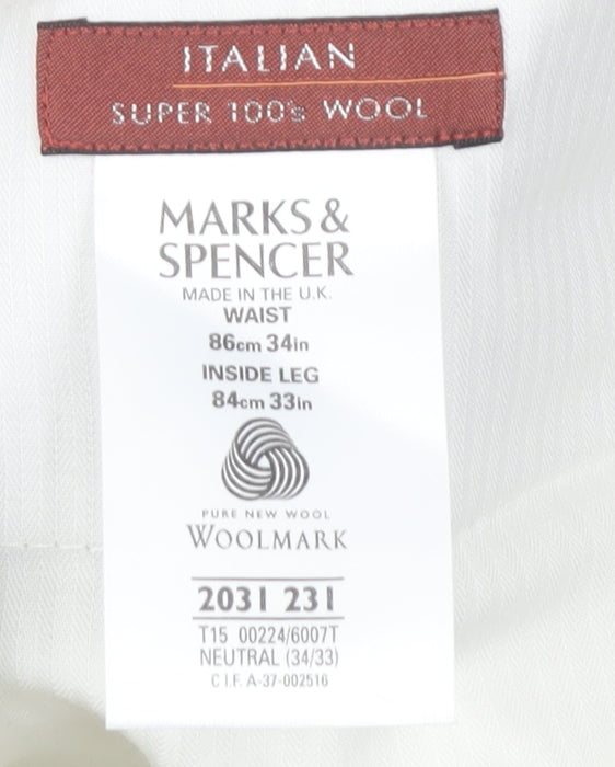 Marks and Spencer Men's Grey Wool Trousers, 34 Regular