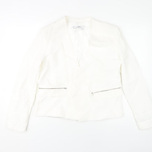 MNG Women's White Blazer with Zipped Pockets Size 12