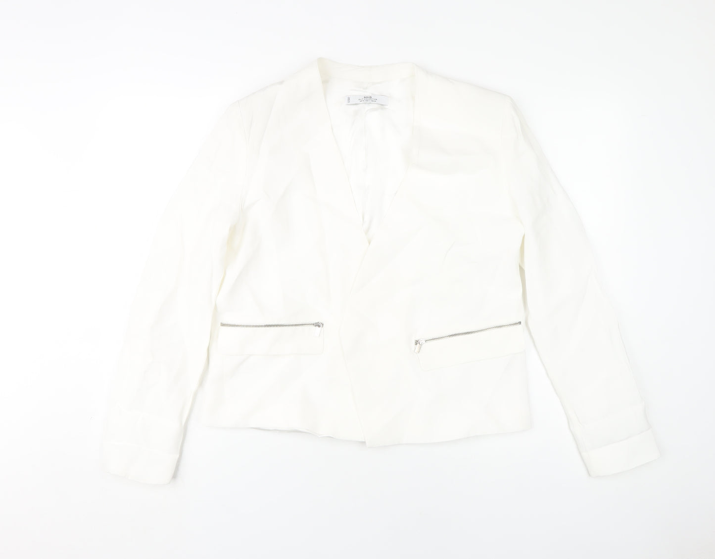 MNG Women's White Blazer with Zipped Pockets Size 12