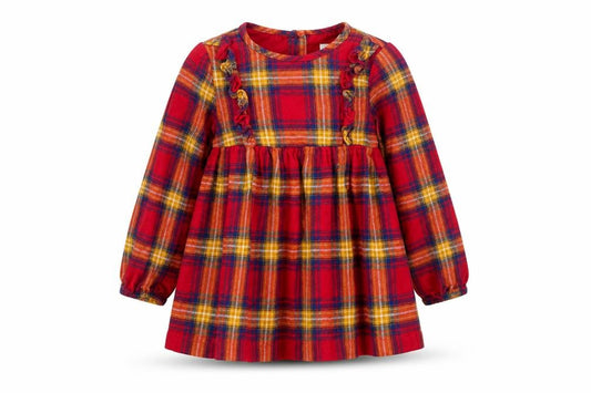 Front view of Tahari girls’ red plaid a-line dress, 2-3 years