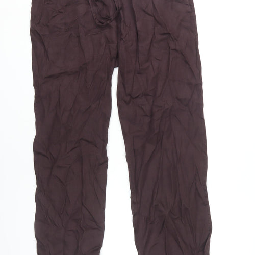 H&M Women's Brown Trousers - Size S, Elastic Waist, Casual