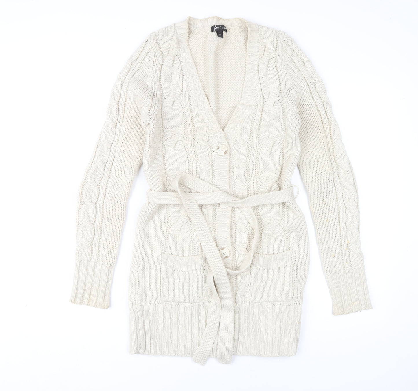 Stradivarius Women's Ivory M Cardigan Belted