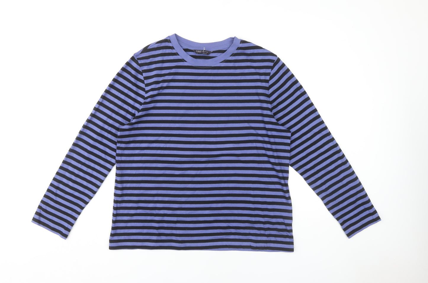 Marks and Spencer Women's Blue Striped Long Sleeve T-Shirt