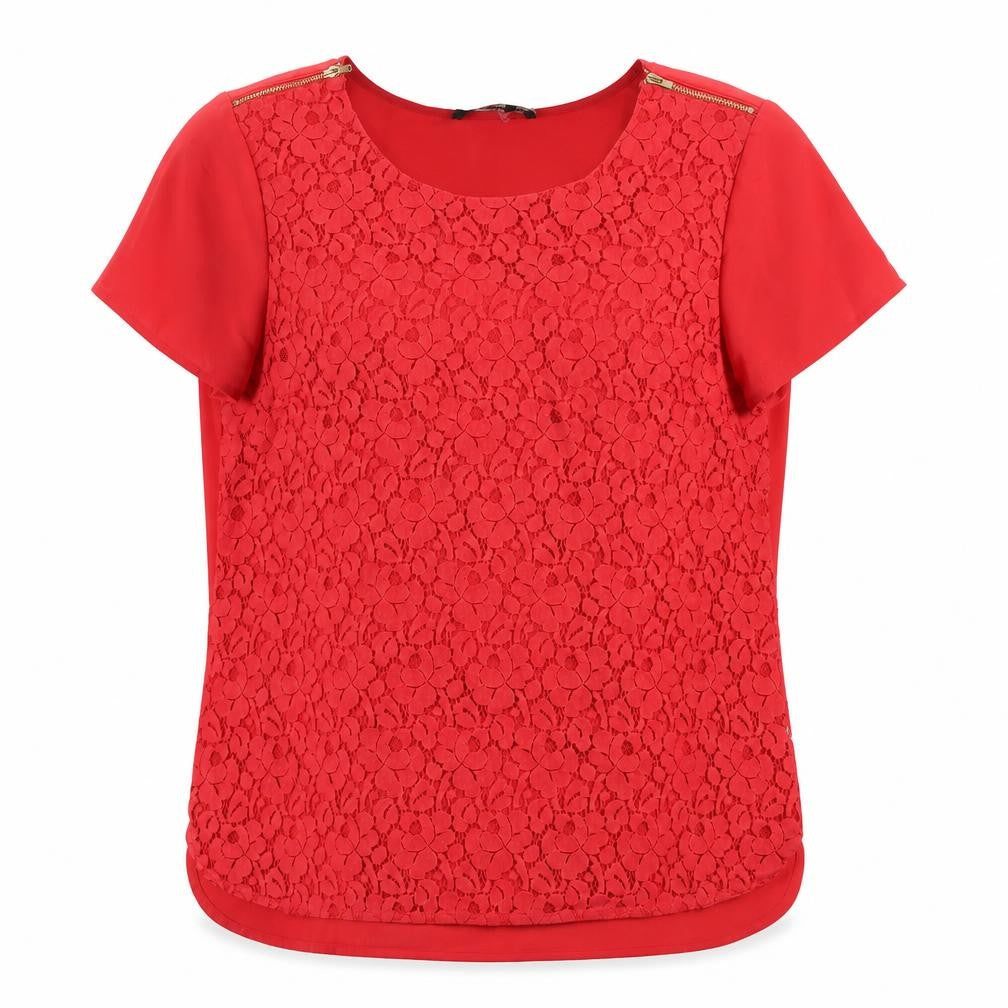 Front view of Oasis Women's Red Lace Blouse, size 12