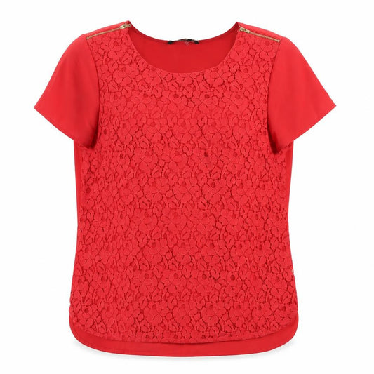 Front view of Oasis Women's Red Lace Blouse, size 12