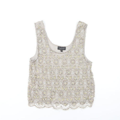 Topshop Women's Grey Floral Embroidered Tank Top 10