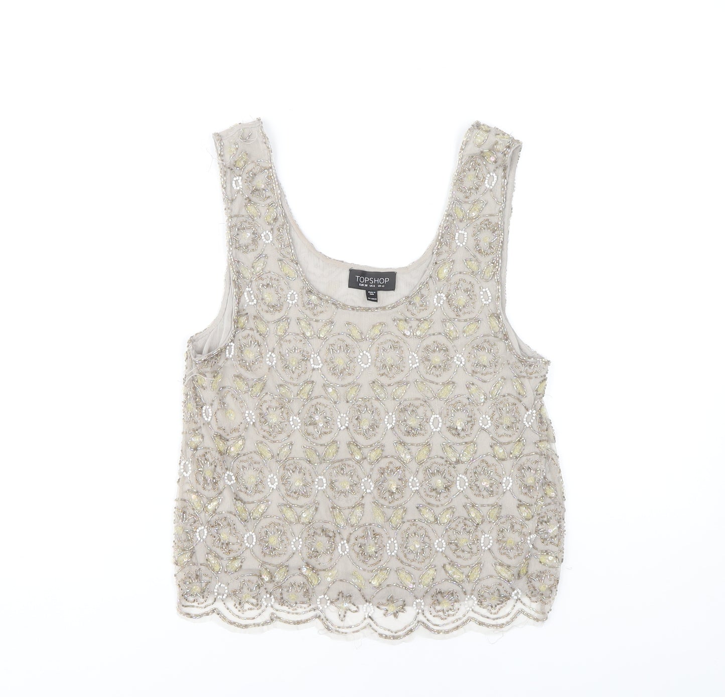 Topshop Women's Grey Floral Embroidered Tank Top 10