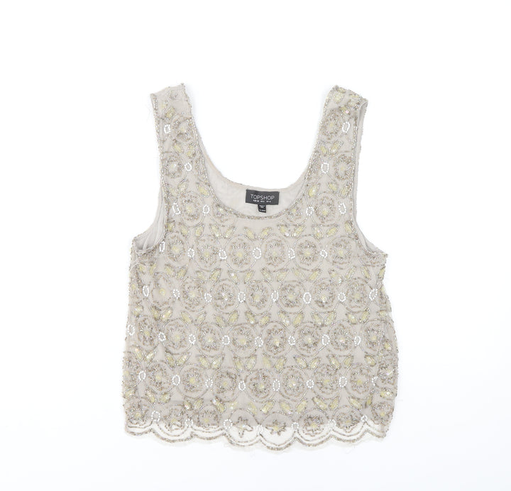 Topshop Women's Grey Floral Embroidered Tank Top 10