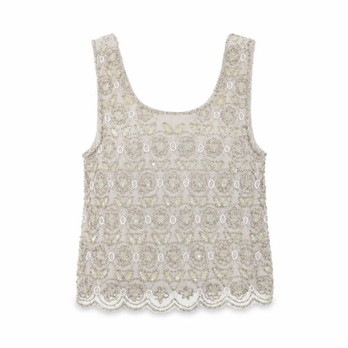 Topshop Women's Grey Floral Embroidered Tank Top 10
