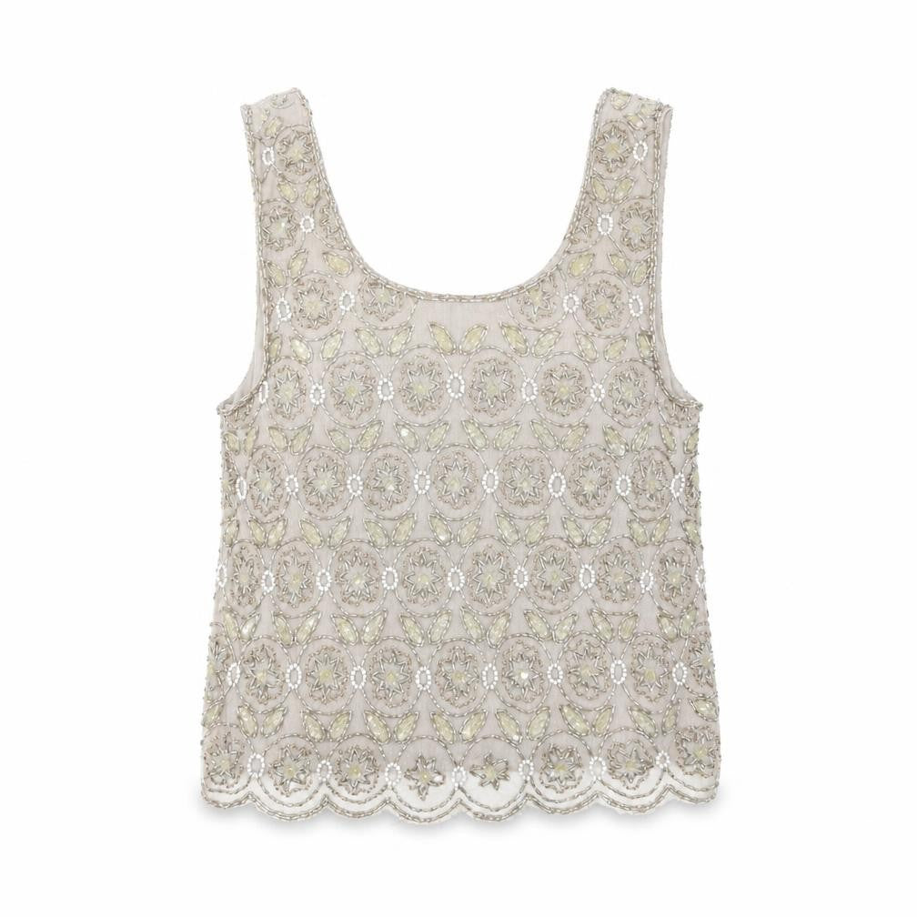 Topshop Women's Grey Floral Embroidered Tank Top 10