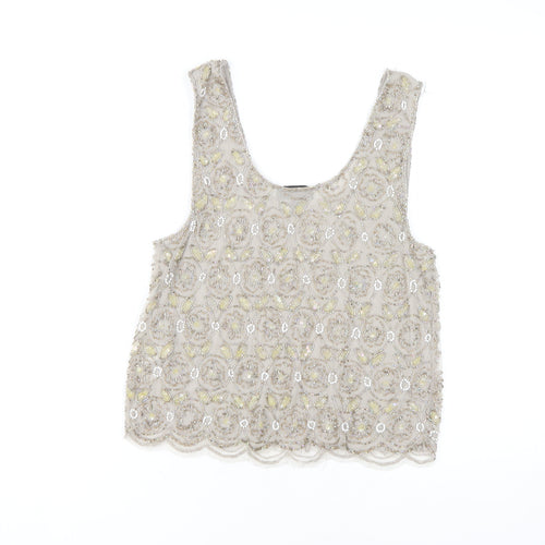 Topshop Women's Grey Floral Embroidered Tank Top 10