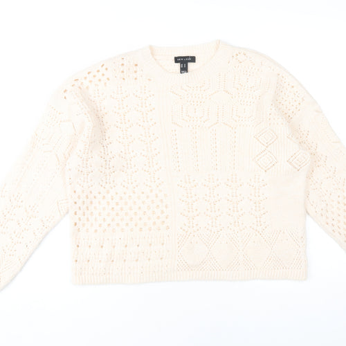 New Look Women's Beige M Open-Knit Pullover Jumper