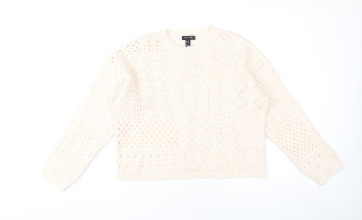 New Look Women's Beige M Open-Knit Pullover Jumper