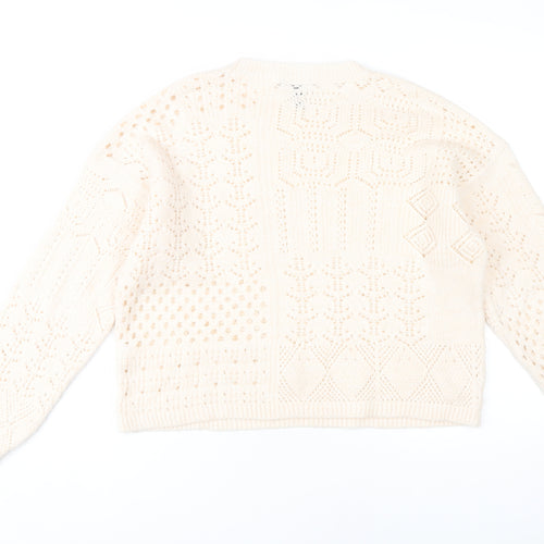 New Look Women's Beige M Open-Knit Pullover Jumper