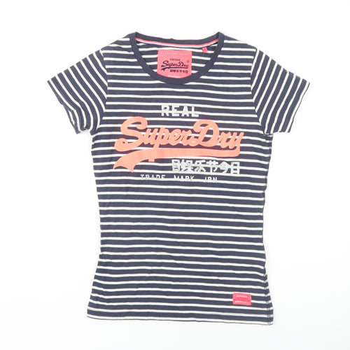 SuperDry Women's Blue Striped Slim Fit T-Shirt - S
