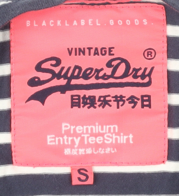 SuperDry Women's Blue Striped Slim Fit T-Shirt - S