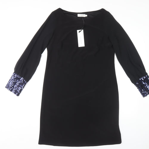 Paraphrase Black Shift Dress, Women Size 10, Sequin Cuffs