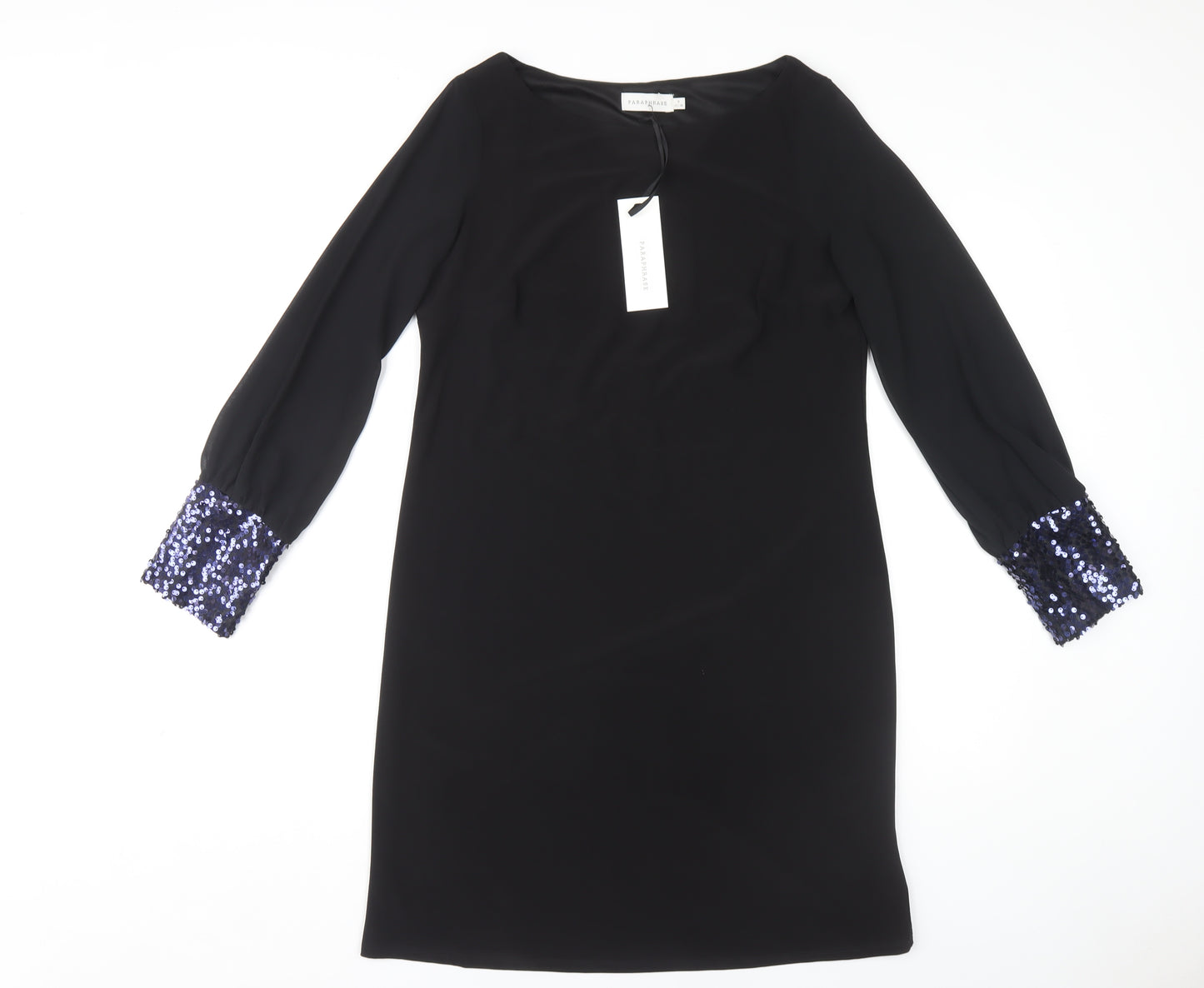 Paraphrase Black Shift Dress, Women Size 10, Sequin Cuffs