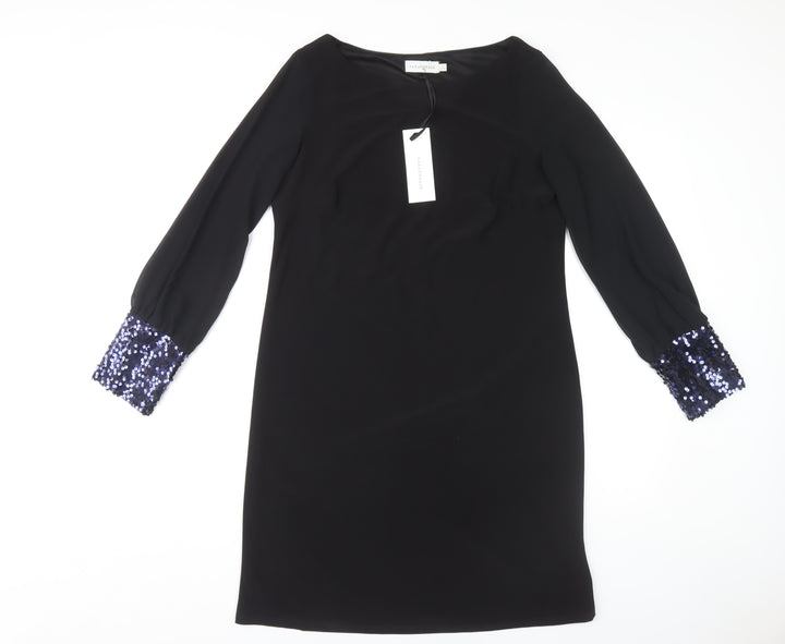 Paraphrase Black Shift Dress, Women Size 10, Sequin Cuffs