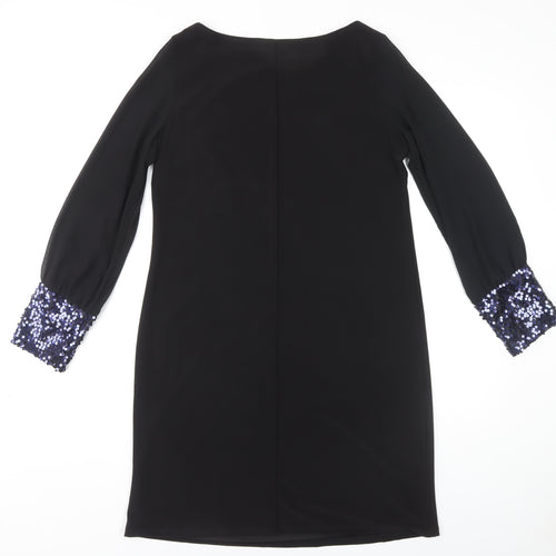 Paraphrase Black Shift Dress, Women Size 10, Sequin Cuffs