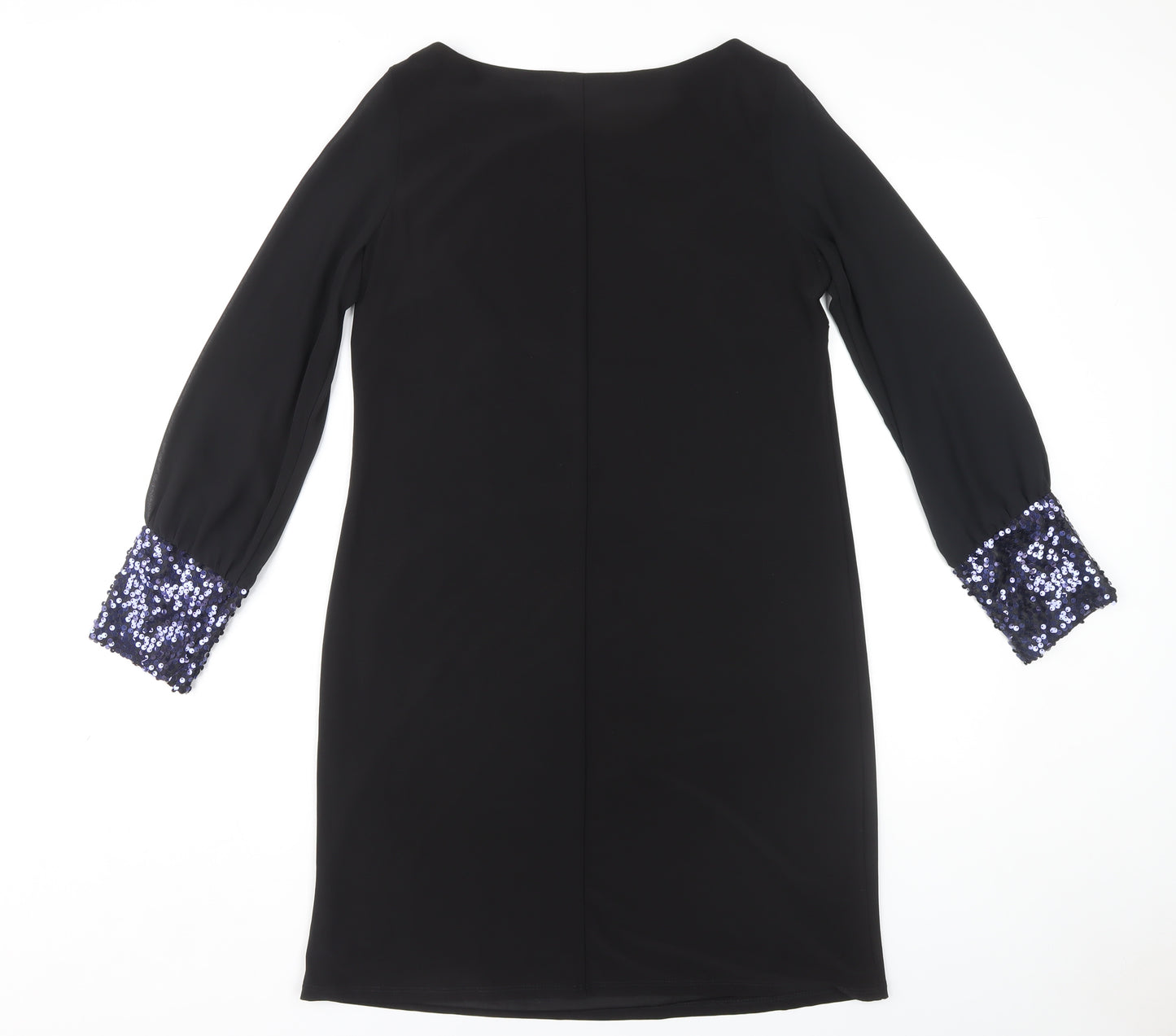 Paraphrase Black Shift Dress, Women Size 10, Sequin Cuffs