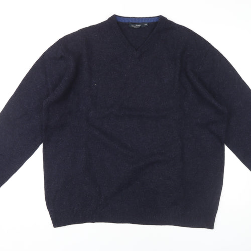 James Pringle Men's Blue V-Neck Wool Pullover, 2XL