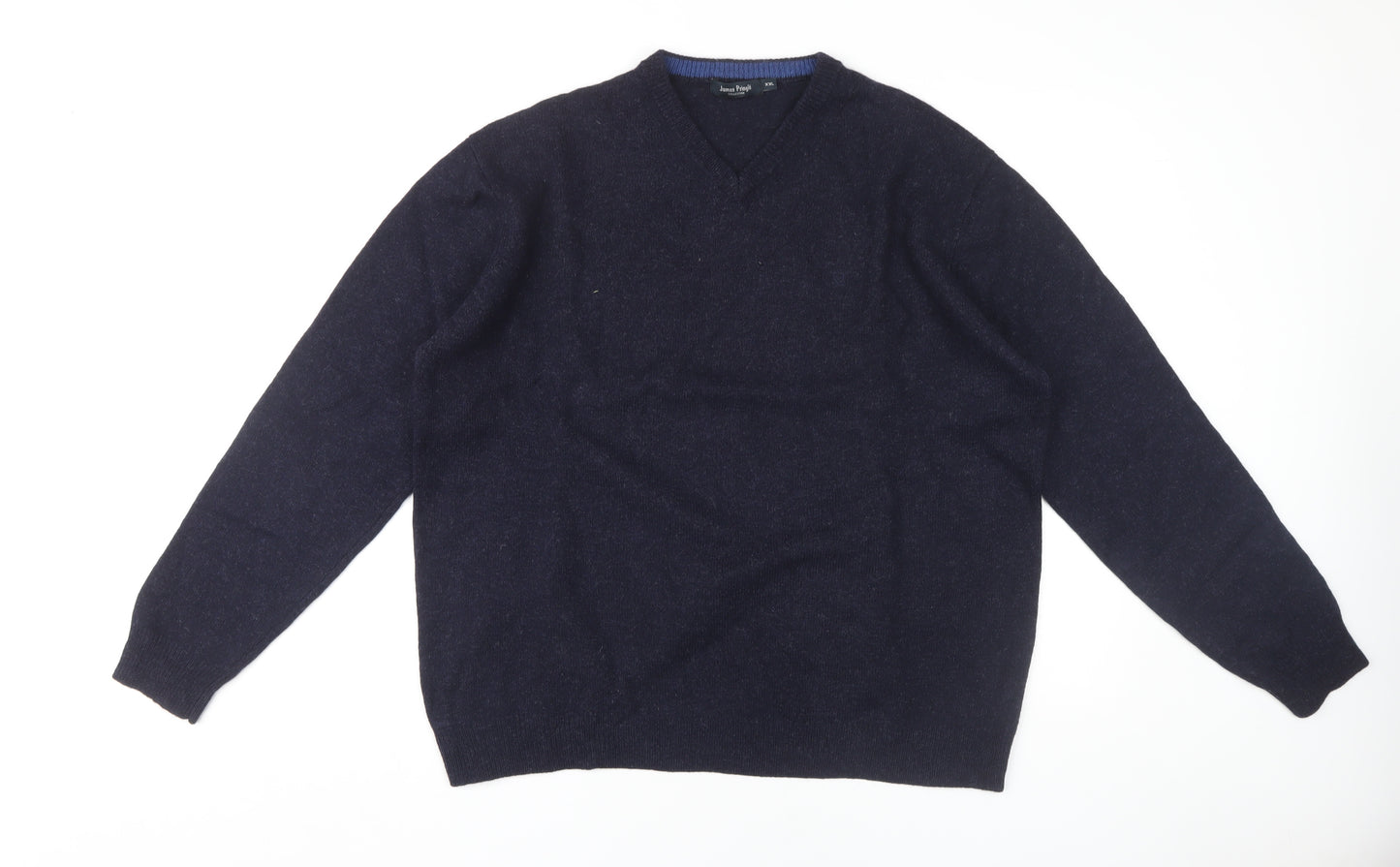 James Pringle Men's Blue V-Neck Wool Pullover, 2XL