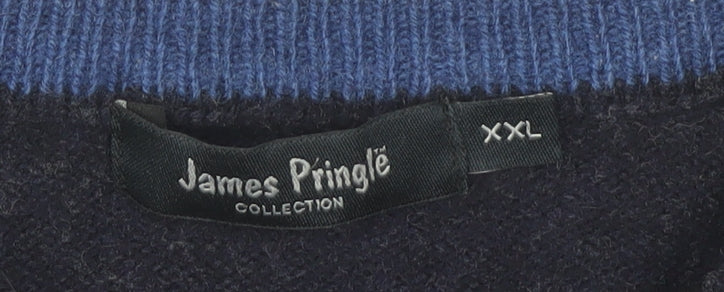 James Pringle Men's Blue V-Neck Wool Pullover, 2XL