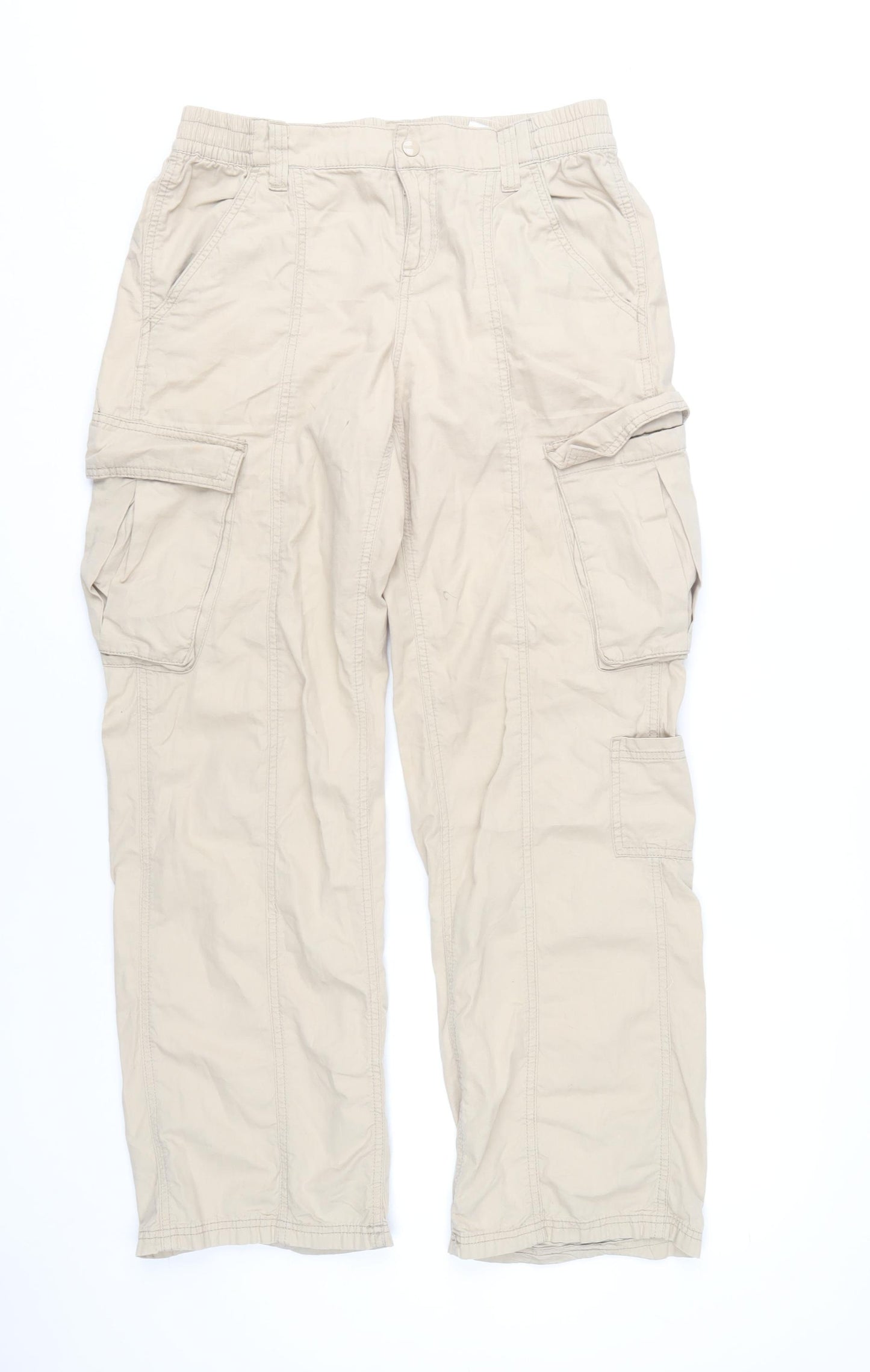 H&M Women's Beige Cargo Trousers Size 12 Elastic Waist