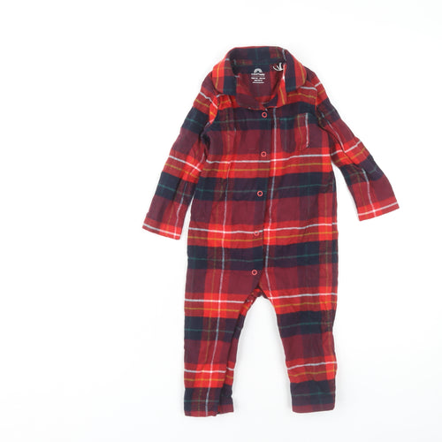 Next Unisex Baby Red Plaid Long Sleeve Babygrow 12-18 Months