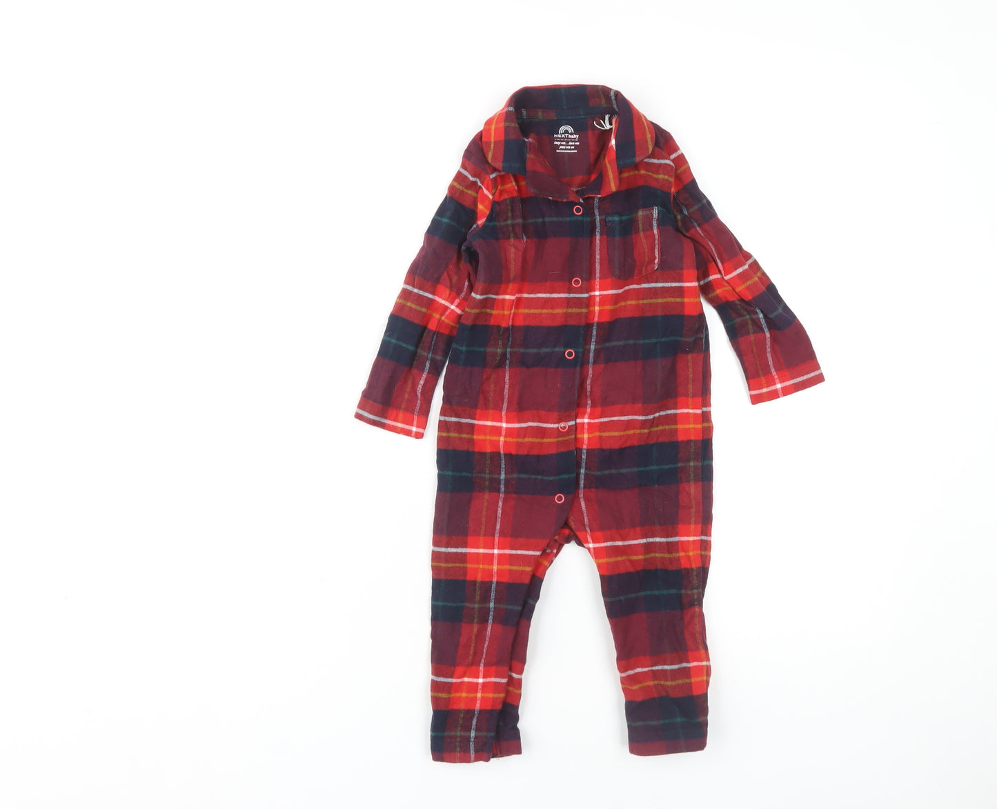 Next Unisex Baby Red Plaid Long Sleeve Babygrow 12-18 Months
