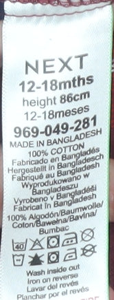 Next Unisex Baby Red Plaid Long Sleeve Babygrow 12-18 Months