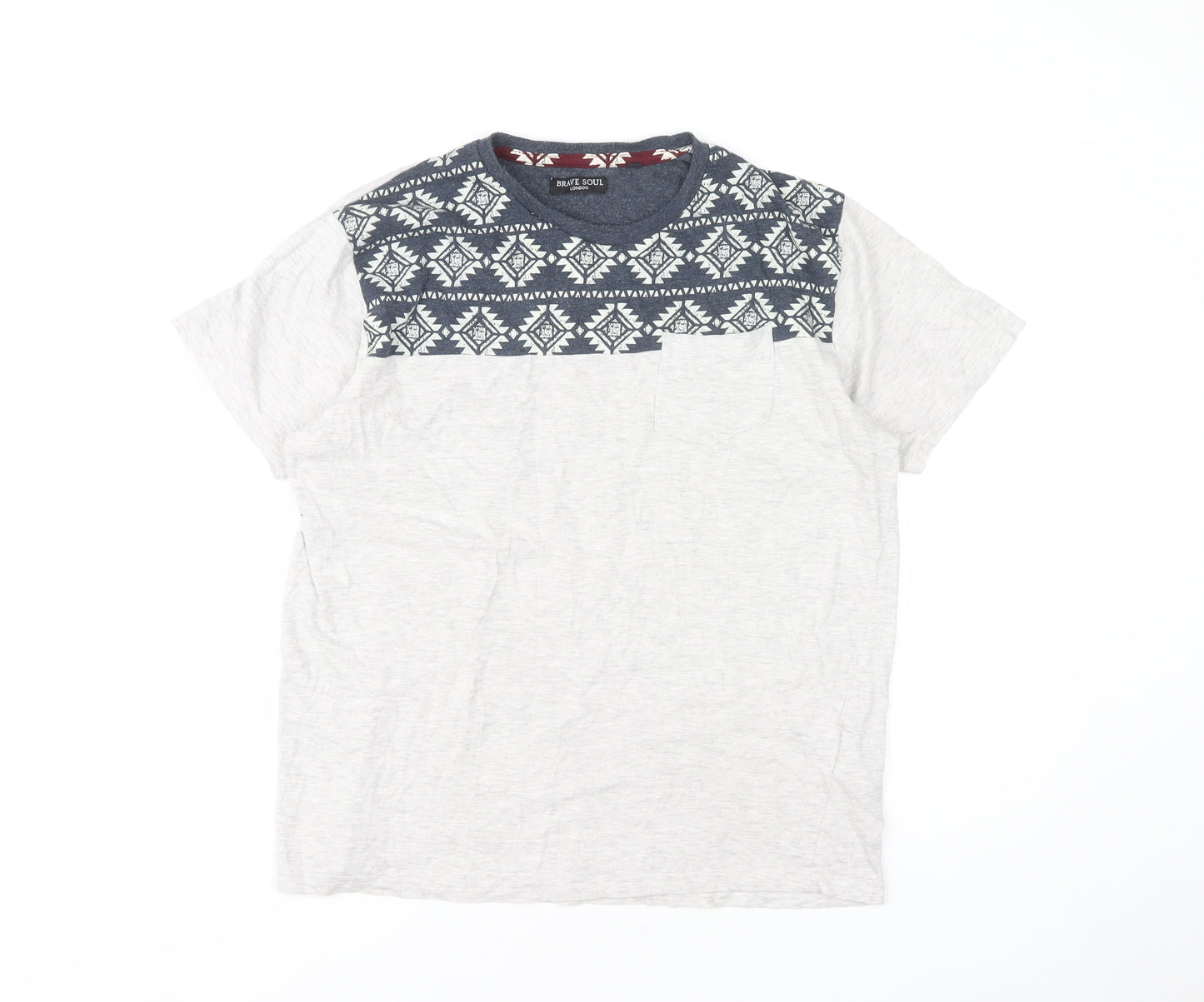 Brave Soul Unisex White T-Shirt M Geometric Casual