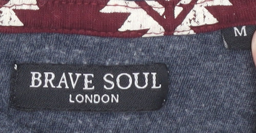 Brave Soul Unisex White T-Shirt M Geometric Casual