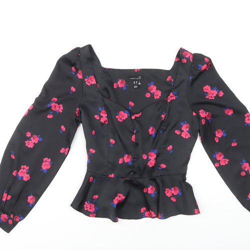 New Look Floral Black Blouse Size 10 Women's Long Sleeve