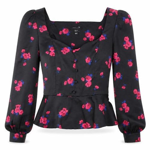 New Look Floral Black Blouse Size 10 Women's Long Sleeve