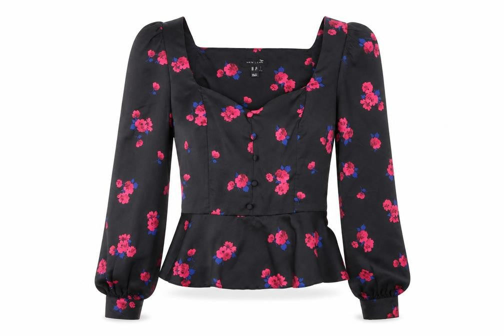New Look Floral Black Blouse Size 10 Women's Long Sleeve