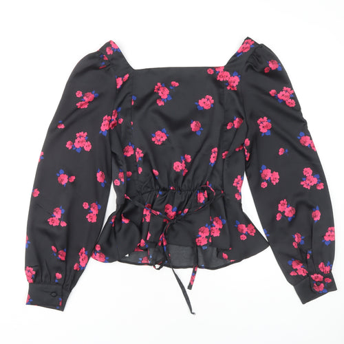 New Look Floral Black Blouse Size 10 Women's Long Sleeve