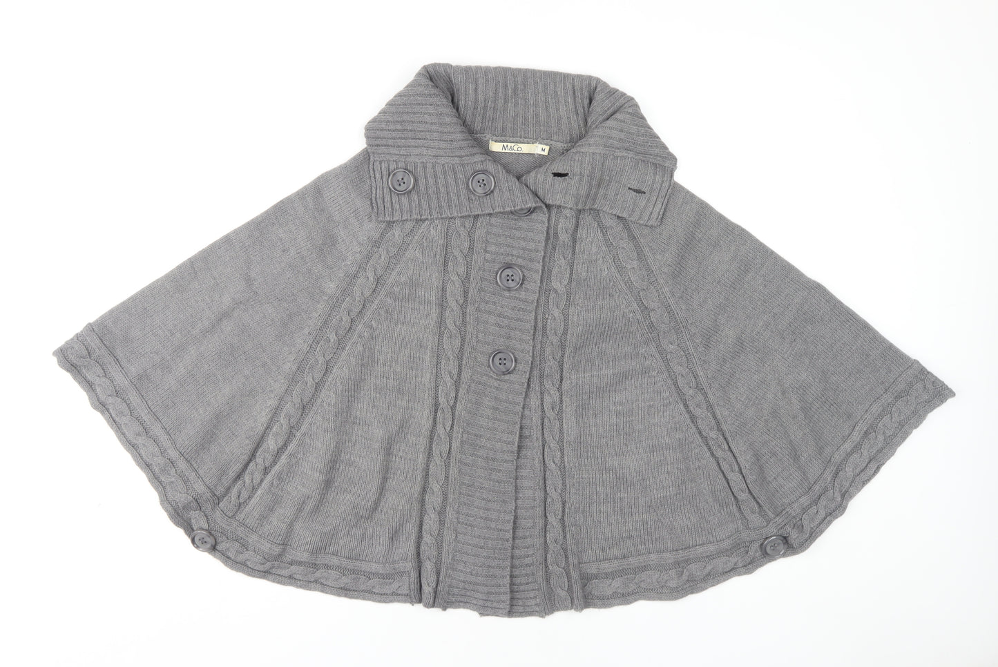 M&Co Women's Grey Cable-Knit Cape Jumper M