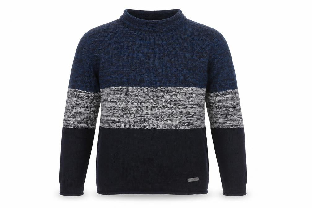 Front view of Brave Soul Men's Blue Striped Mock Neck jumper M