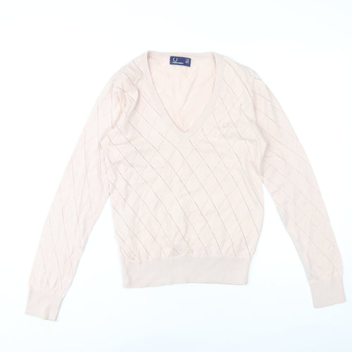 Fred Perry Women's Beige V-Neck Pullover Jumper Size 14