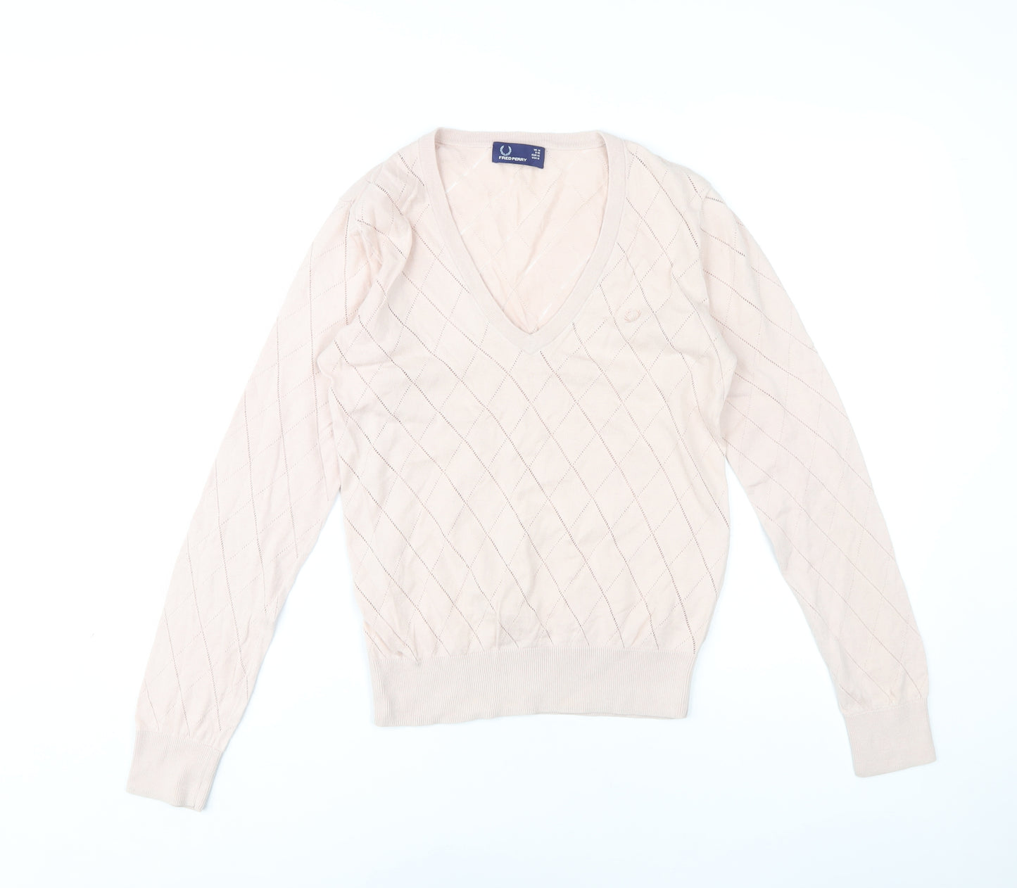 Fred Perry Women's Beige V-Neck Pullover Jumper Size 14