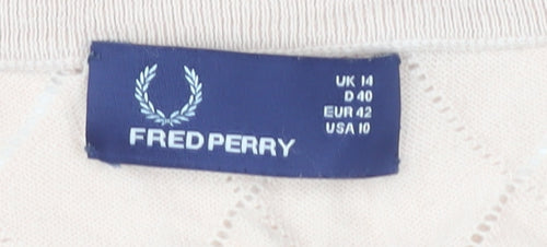 Fred Perry Women's Beige V-Neck Pullover Jumper Size 14