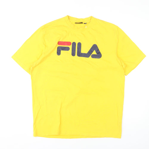 Fila Men's Yellow L T-Shirt with Logo, Crew Neck