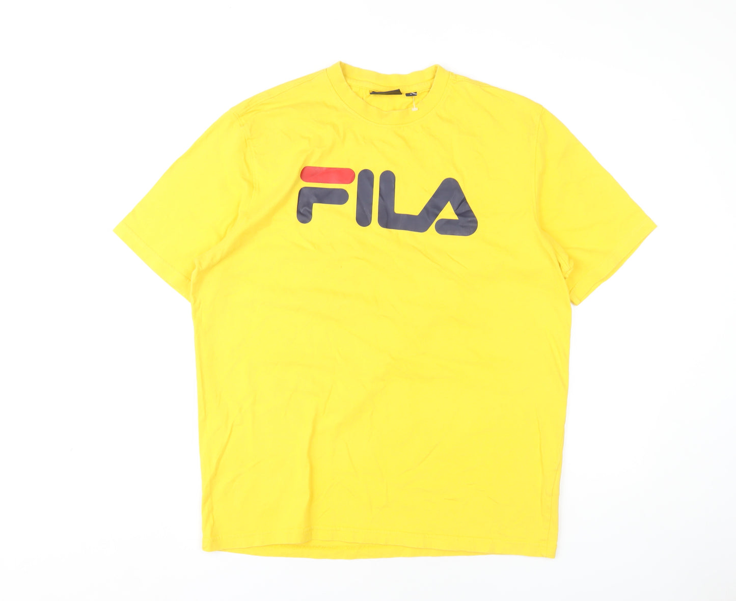Fila Men's Yellow L T-Shirt with Logo, Crew Neck
