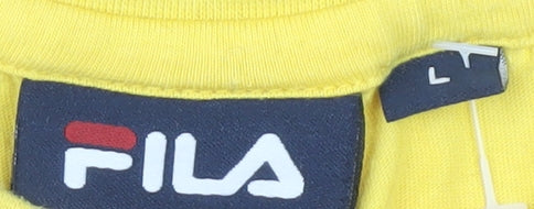 Fila Men's Yellow L T-Shirt with Logo, Crew Neck