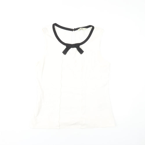 Oasis Women’s White Sleeveless Blouse with Bow Accent