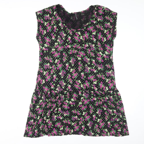 BHS Women's Black Floral Viscose Dress M Casual