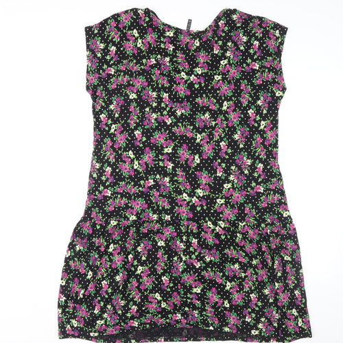BHS Women's Black Floral Viscose Dress M Casual