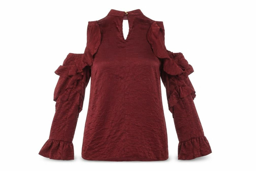Front view of Lipsy Red Ruffle Sleeve Wrap Blouse, size 8